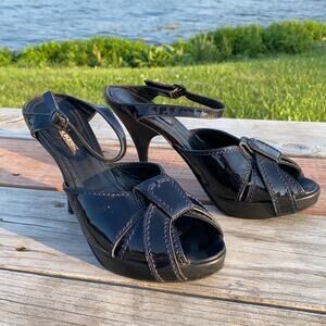 Neil Barrett Women's Black Patent Leather Cutout Peep Toe Platform Heels Size 38